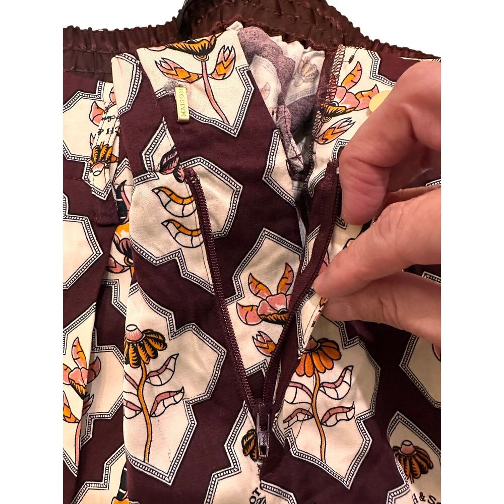 Scotch & Soda Sun Ray Satin Burgundy Floral Print Pleated Straight Leg Pants, S - Picture 8 of 16